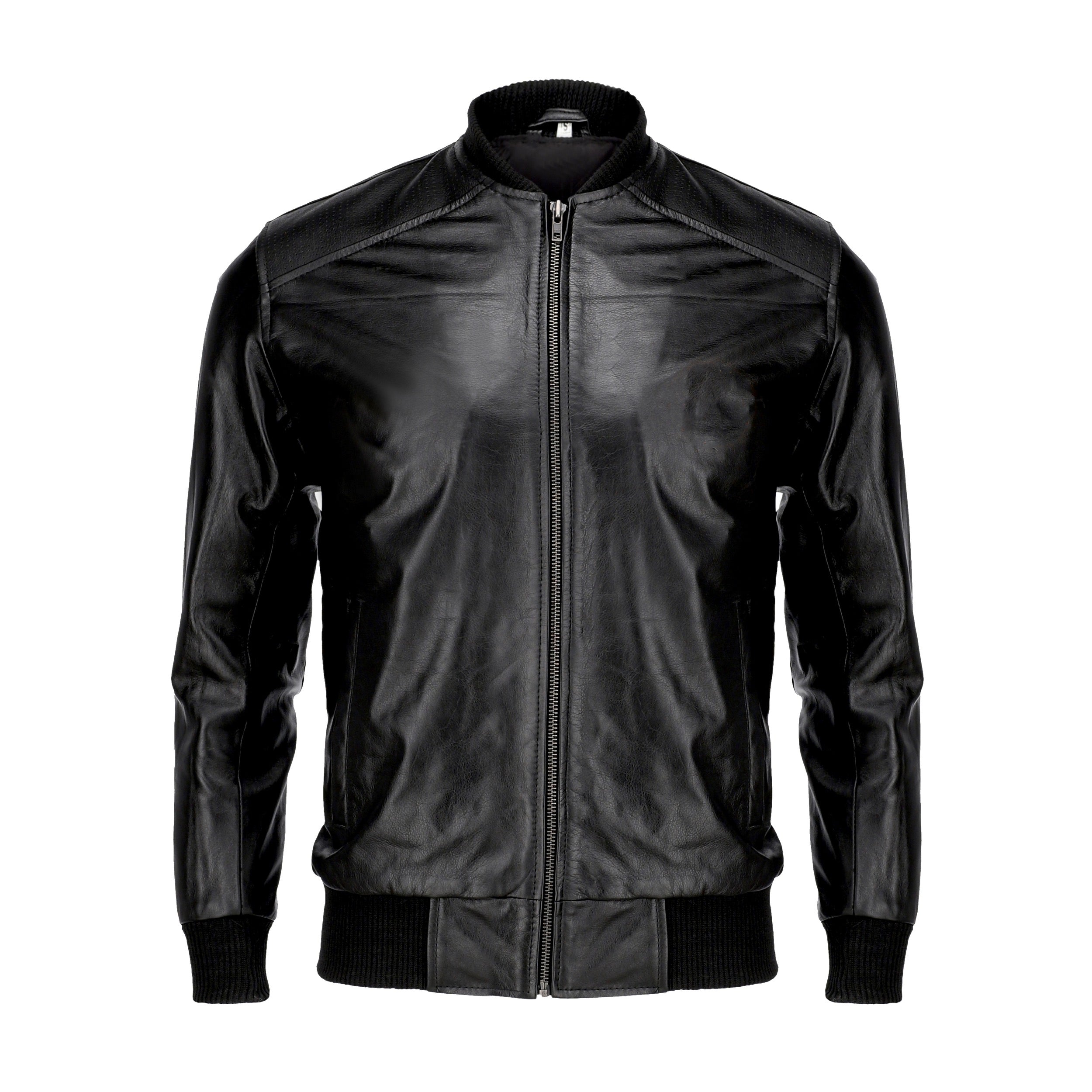 Mens Black Pure Cow Leather  Bomber Jacket