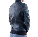 Load image into Gallery viewer, Womens Bomber Leather Jacket-Blue
