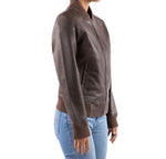 Load image into Gallery viewer, Womens Bomber Leather Jacket-Brown
