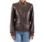 Load image into Gallery viewer, Womens Bomber Leather Jacket-Brown
