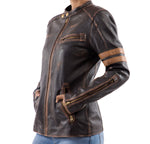 Load image into Gallery viewer, Distressed Café Racer Vintage Leather Jacket Women-Brown
