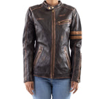 Load image into Gallery viewer, Distressed Café Racer Vintage Leather Jacket Women-Brown
