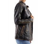 Load image into Gallery viewer, Distressed Café Racer Vintage Leather Jacket Women-Black
