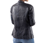 Load image into Gallery viewer, Distressed Café Racer Vintage Leather Jacket Women-Blue
