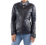 Load image into Gallery viewer, Distressed Café Racer Vintage Leather Jacket Women-Blue
