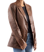 Load image into Gallery viewer, Classic 2-Button Lambskin Leather Blazer Women-Cognac
