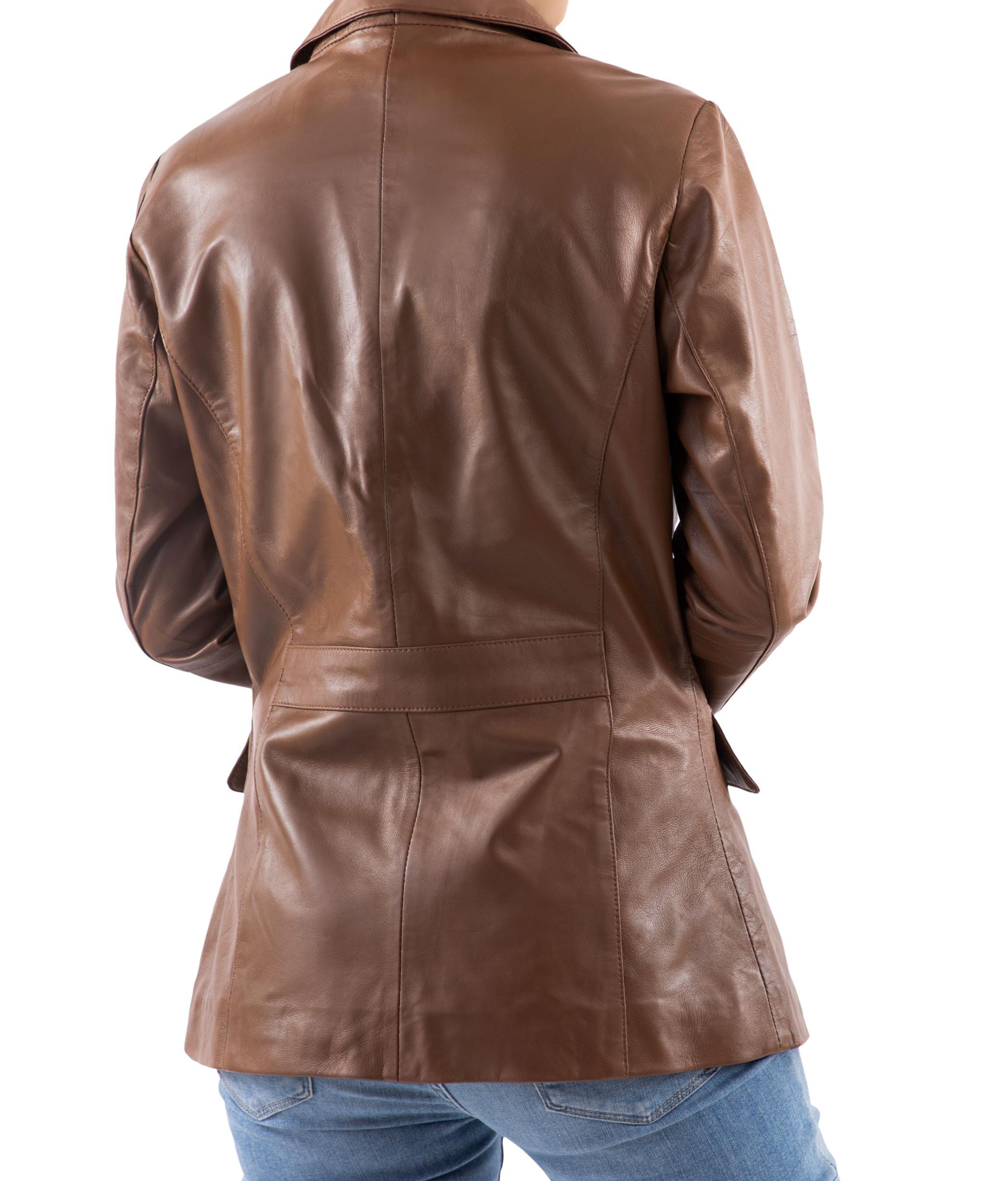 Classic 2-Button Lambskin Leather Blazer Women-Cognac