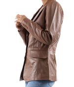 Load image into Gallery viewer, Classic 2-Button Lambskin Leather Blazer Women-Cognac
