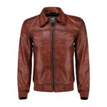 Load image into Gallery viewer, Zipper Vintage Bomber Polo Leather Jacket-Brown
