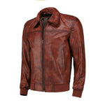 Load image into Gallery viewer, Zipper Vintage Bomber Polo Leather Jacket-Brown
