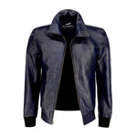 Load image into Gallery viewer, Zipper Vintage Bomber Polo Leather Jacket-Blue

