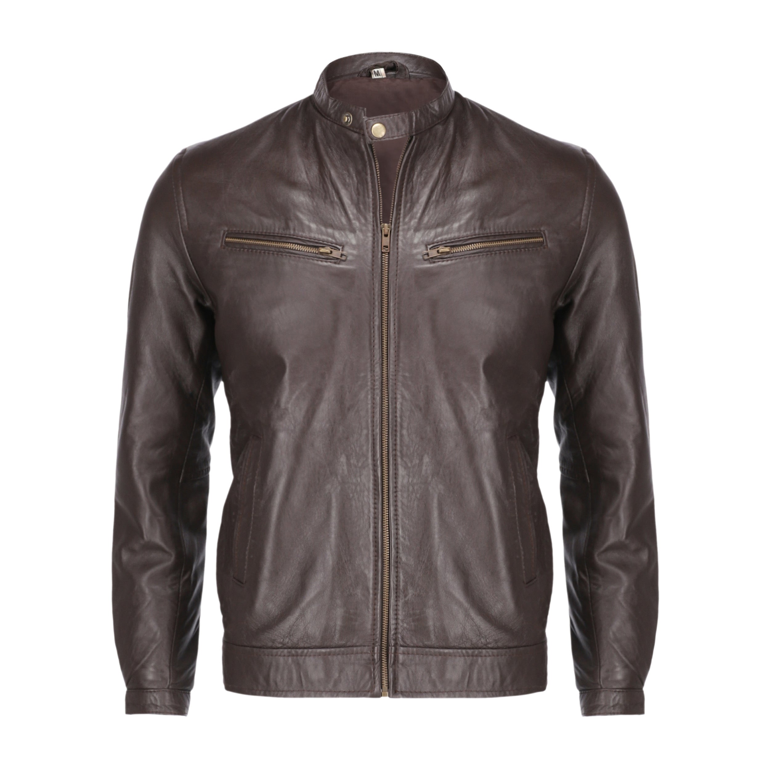 Brown Mens Pure Sheep Leather Zipper Jacket